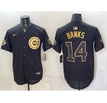 Men's Chicago Cubs #14 Ernie Banks Black Gold 150th Anniversary Patch Stitched Baseball Jersey
