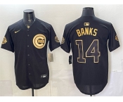 Men's Chicago Cubs #14 Ernie Banks Black Gold 150th Anniversary Patch Stitched Baseball Jersey