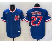 Men's Chicago Cubs #27 Seiya Suzuki Royal 150th Anniversary Throwback Vapor Limited Stitched Baseball Jersey