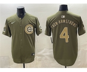 Men's Chicago Cubs #4 Pete Crow-Armstrong Olive 2026 Armed Forces Day Stitched Baseball Jersey