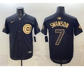 Men's Chicago Cubs #7 Dansby Swanson Black Gold 150th Anniversary Patch Stitched Baseball Jersey