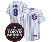 Men's Chicago Cubs #8 Ian Happ White 2025 World Tour Tokyo Series Home Stitched Baseball Jersey