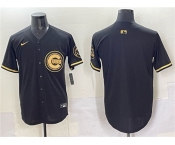 Men's Chicago Cubs Blank Black Gold Limited Stitched Baseball Jersey