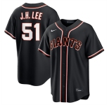 Men's San Francisco Giants #51 Jung Hoo Lee Black Out Stitched Baseball Jersey