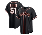 Men's San Francisco Giants #51 Jung Hoo Lee Black Out Stitched Baseball Jersey
