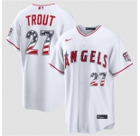 Men's Los Angeles Angels #27 Mike Trout 2026 White USA 250 Fourth of July Home Stadium Stitched Baseball Jersey