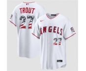 Men's Los Angeles Angels #27 Mike Trout 2026 White USA 250 Fourth of July Home Stadium Stitched Baseball Jersey