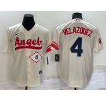 Men's Los Angeles Angels #4 Andrew Velazquez Number Cream 2022 City Connect Cool Base Stitched Jersey