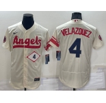 Men's Los Angeles Angels #4 Andrew Velazquez Number Cream 2022 City Connect Flex Base Stitched Jersey