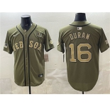Men's Boston Red Sox #16 Jarren Duran Olive Armed Forces Day Cool Base Stitched Baseball Jersey
