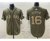 Men's Boston Red Sox #16 Jarren Duran Olive Armed Forces Day Cool Base Stitched Baseball Jersey