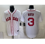Men's Boston Red Sox #3 Babe Ruth White Cool Base Stitched Baseball Jersey