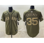 Men's Boston Red Sox #35 Garrett Crochet Olive Armed Forces Day Cool Base Stitched Baseball Jersey