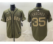 Men's Boston Red Sox #35 Garrett Crochet Olive Armed Forces Day Cool Base Stitched Baseball Jersey