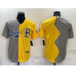 Men's Boston Red Sox Blank Grey Yellow Split Cool Base Stitched Jersey