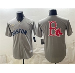 Men's Boston Red Sox Team Big Logo Grey Cooperstown Collection Limited Stitched Baseball Jersey
