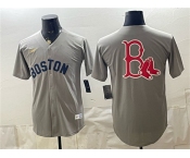 Men's Boston Red Sox Team Big Logo Grey Cooperstown Collection Limited Stitched Baseball Jersey