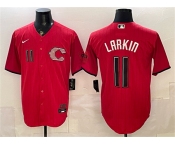Men's Cincinnati Reds #11 Barry Larkin Red 2026 City Connect Stadium Stitched Baseball Jersey