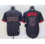 Men's Cincinnati Reds #21 Hunter Greene Black 2023 City Connect Cool Base Stitched Jersey1