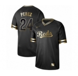 Men's Cincinnati Reds #24 Tony Perez Authentic Black Gold Fashion Baseball Jersey