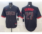 Men's Cincinnati Reds #27 Sal Stewart Black City Connect Cool Base Stitched Baseball Jersey
