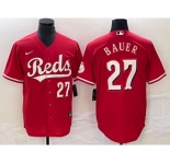 Men's Cincinnati Reds #27 Trevor Bauer Number Red Stitched MLB Cool Base Nike Jersey