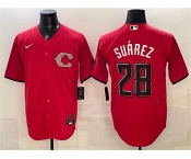 Men's Cincinnati Reds #28 Eugenio Suárez Red 2026 City Connect Stadium Stitched Baseball Jersey