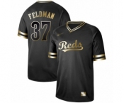 Men's Cincinnati Reds #37 Scott Feldman Authentic Black Gold Fashion Baseball Jersey
