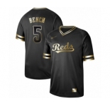 Men's Cincinnati Reds #5 Johnny Bench Authentic Black Gold Fashion Baseball Jersey