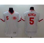 Men's Cincinnati Reds #5 Johnny Bench White Flexbase Authentic Collection Cooperstown Baseball Jersey