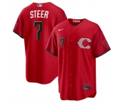 Men's Cincinnati Reds #7 Spencer Steer Red 2026 City Connect Stadium Stitched Baseball Jersey