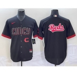 Men's Cincinnati Reds Big Logo Black 2023 City Connect Cool Base Stitched Jersey