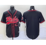 Men's Cincinnati Reds Black With Patch Cool Base Stitched Baseball Jersey 1