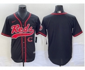 Men's Cincinnati Reds Black With Patch Cool Base Stitched Baseball Jersey 1
