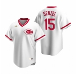Men's Nike Cincinnati Reds #15 Nick Senzel White Cooperstown Collection Home Stitched Baseball Jersey