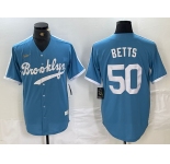 Men's Brooklyn Dodgers #50 Mookie Betts Light Blue Cooperstown Collection Cool Base Jersey
