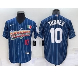 Men's Los Angeles Dodgers #10 Justin Turner Number Rainbow Blue Red Pinstripe Mexico Cool Base Nike Jersey