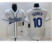Men's Los Angeles Dodgers #10 Justin Turner Number White With Patch Cool Base Stitched Baseball Jersey