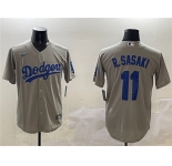 Mens Los Angeles Dodgers #11 Roki Sasaki Gray Cool Base Stitched Baseball Jersey