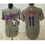 Men's Los Angeles Dodgers #11 Roki Sasaki Grey Hello Kitty 2025 World Series Champions Limited Jersey