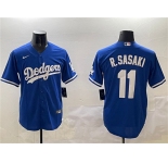 Men's Los Angeles Dodgers #11 Roki Sasaki Royal Cool Base Stitched Baseball Jersey