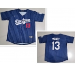 Men's Los Angeles Dodgers #13 Max Muncy Navy Blue Pinstripe Stitched MLB Cool Base Nike Jersey
