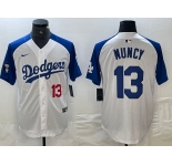 Mens Los Angeles Dodgers #13 Max Muncy Number White Blue Fashion Stitched Cool Base Limited Jersey
