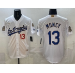 Men's Los Angeles Dodgers #13 Max Muncy White 2026 Gold Collection 9x & B2B Champs Patch Stitched Baseball Jersey