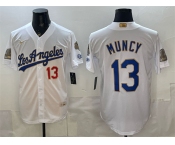 Men's Los Angeles Dodgers #13 Max Muncy White 2026 Gold Collection 9x & B2B Champs Patch Stitched Baseball Jersey