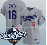 Men's Los Angeles Dodgers #16 Will Smith Gray 2025 World Series Limited Stitched Baseball Jersey