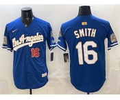 Men's Los Angeles Dodgers #16 Will Smith Royal 2026 Gold Collection 9x & B2B Champs Patch Stitched Baseball Jersey