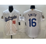 Men's Los Angeles Dodgers #16 Will Smith White 2026 Gold Collection 9x & B2B Champs Patch Stitched Baseball Jersey