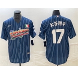 Men's Los Angeles Dodgers #17 大谷翔平 Navy Cool Base With Patch Stitched Baseball Jersey