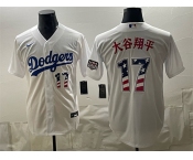 Men's Los Angeles Dodgers #17 大谷翔平 White USA 250 Fourth of July Home Stitched Baseball Jersey